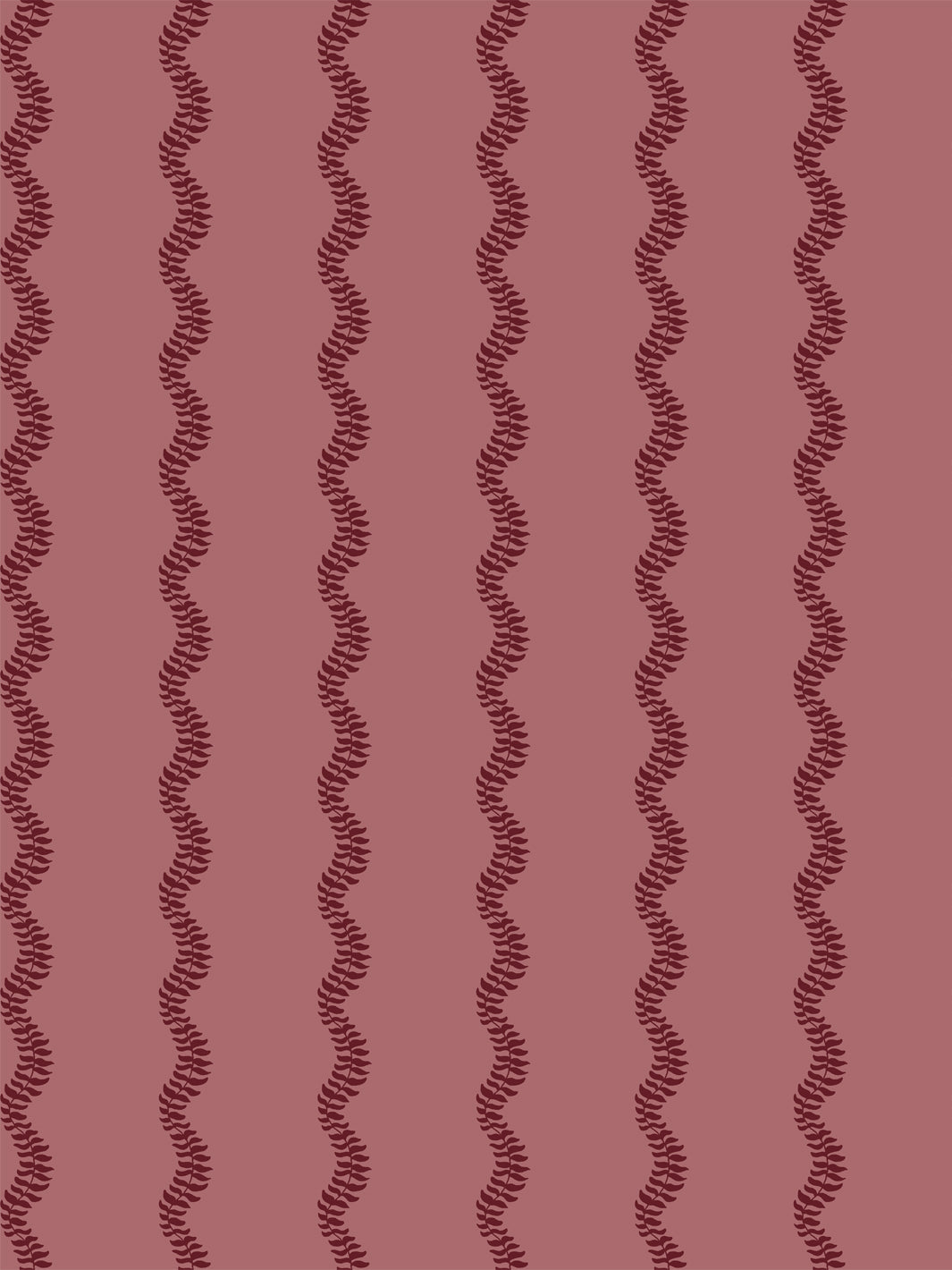 Deep garnet wavy fern-vine stripes on a dusty rose ground