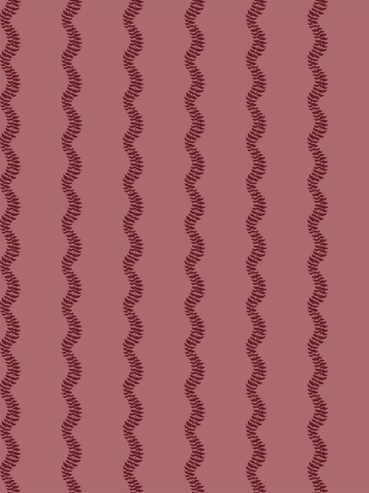 Deep garnet wavy fern-vine stripes on a dusty rose ground
