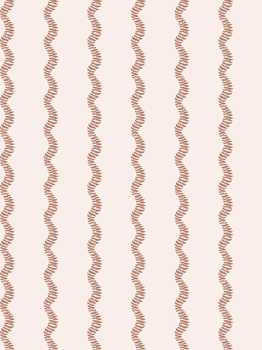 Warm clay brown wavy fern-vine stripes on a soft cream ground