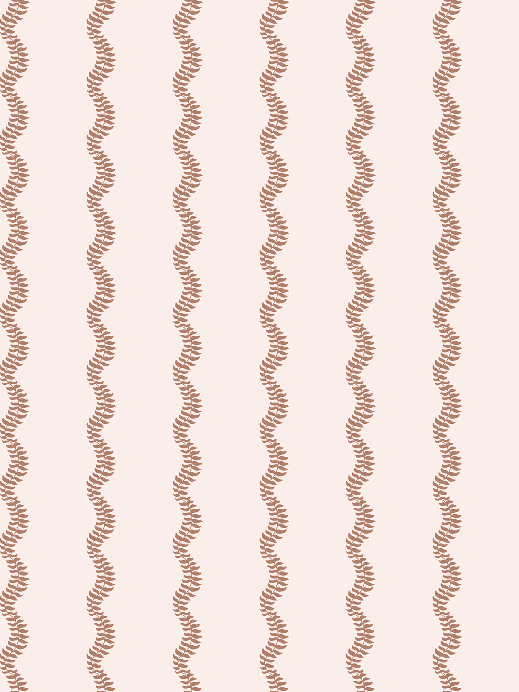Warm clay brown wavy fern-vine stripes on a soft cream ground