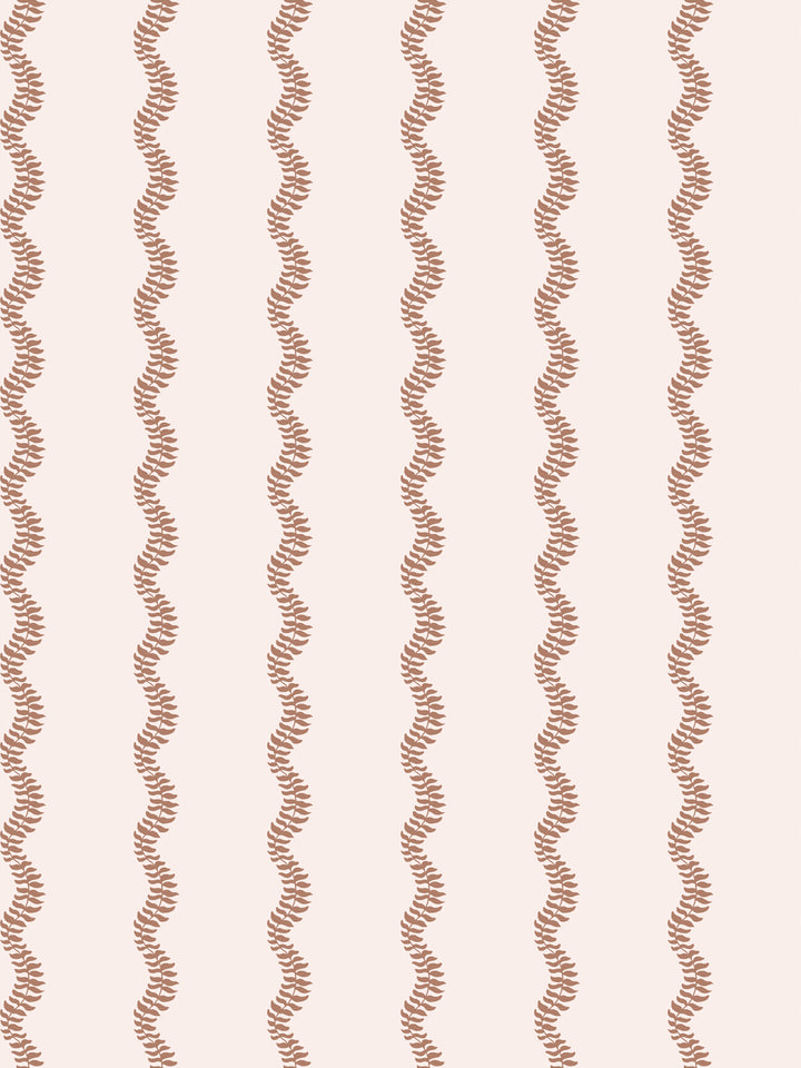 Warm clay brown wavy fern-vine stripes on a soft cream ground
