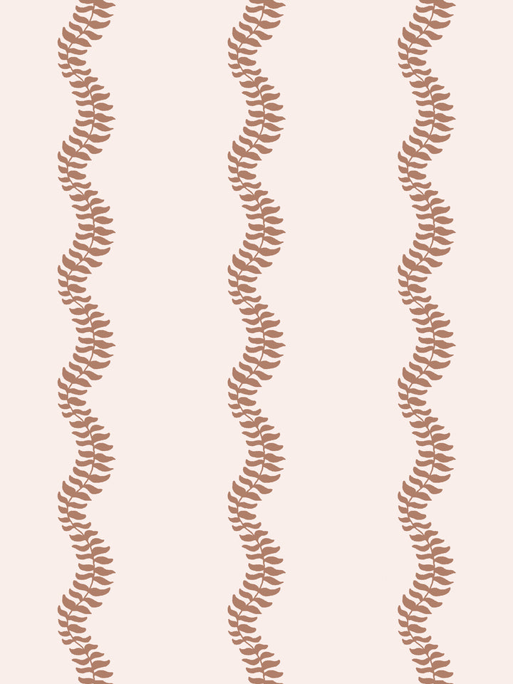 Close crop of muted clay brown terracotta tan leaf stripes on soft warm cream