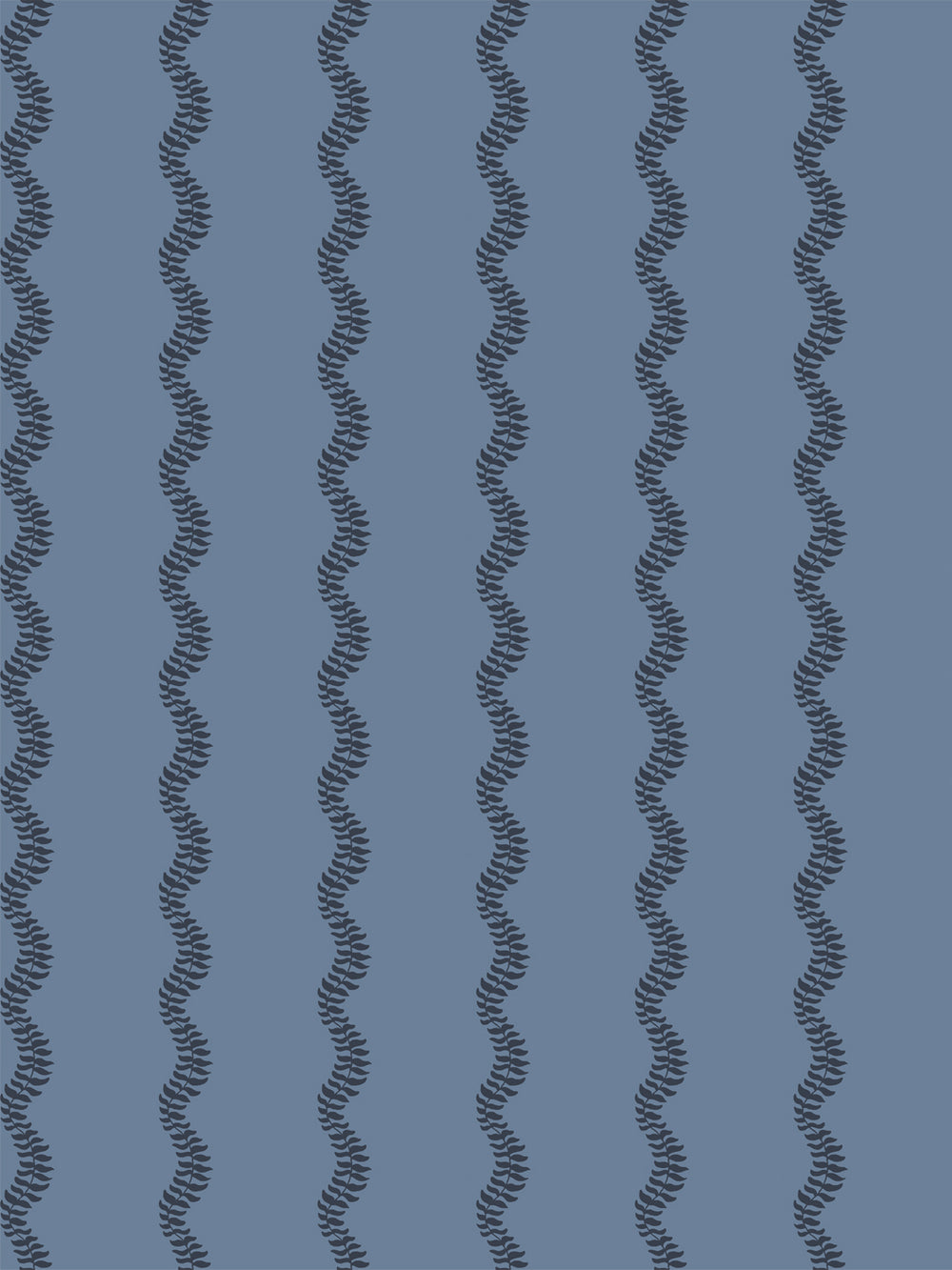 Charcoal navy wavy fern-vine stripes on a medium slate blue ground