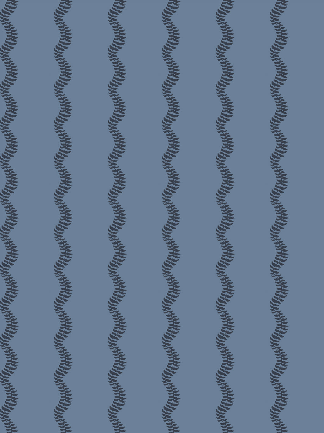 Charcoal navy wavy fern-vine stripes on a medium slate blue ground