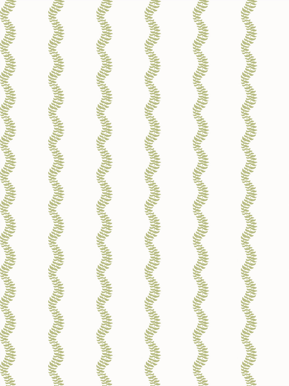Soft pear green wavy fern-vine stripes on a crisp white ground