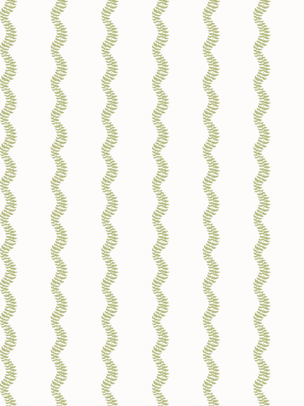 Soft pear green wavy fern-vine stripes on a crisp white ground