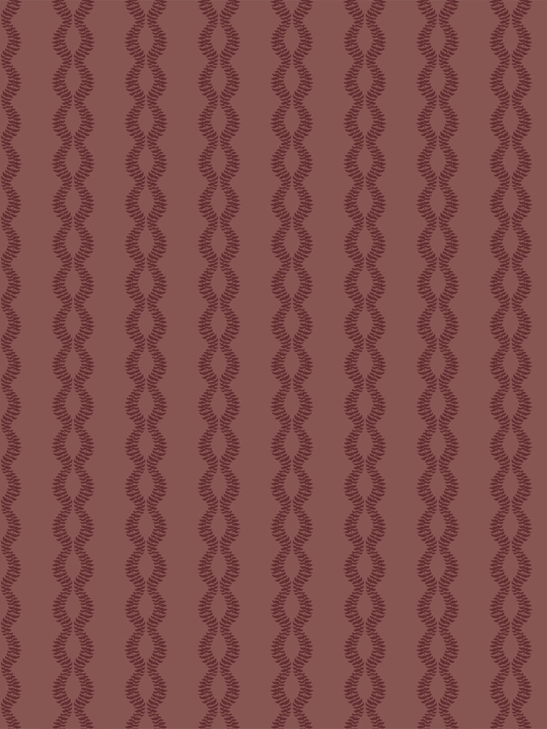 Sutton Vine wallpaper in Aged Burgundy, dark maroon braided leaf vines on a muted brick red ground