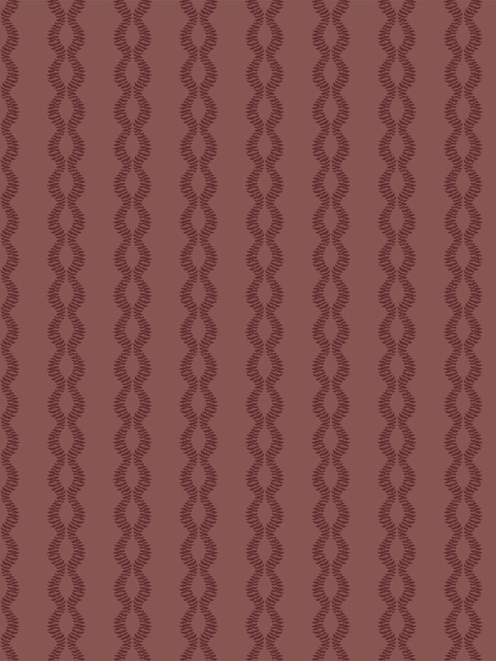 Sutton Vine wallpaper in Aged Burgundy, dark maroon braided leaf vines on a muted brick red ground