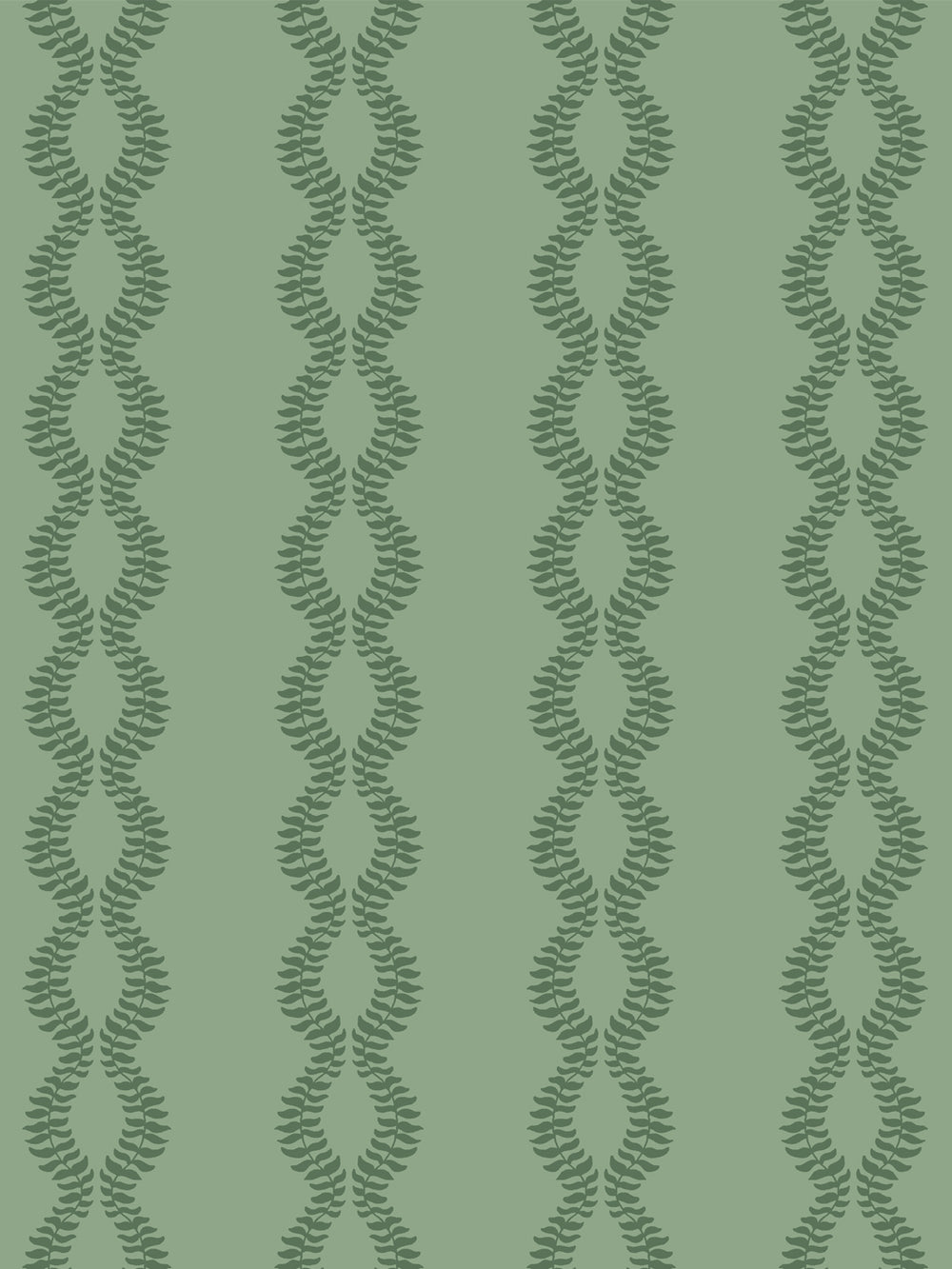 Close crop of deeper muted green leaf vines on medium sage or soft moss