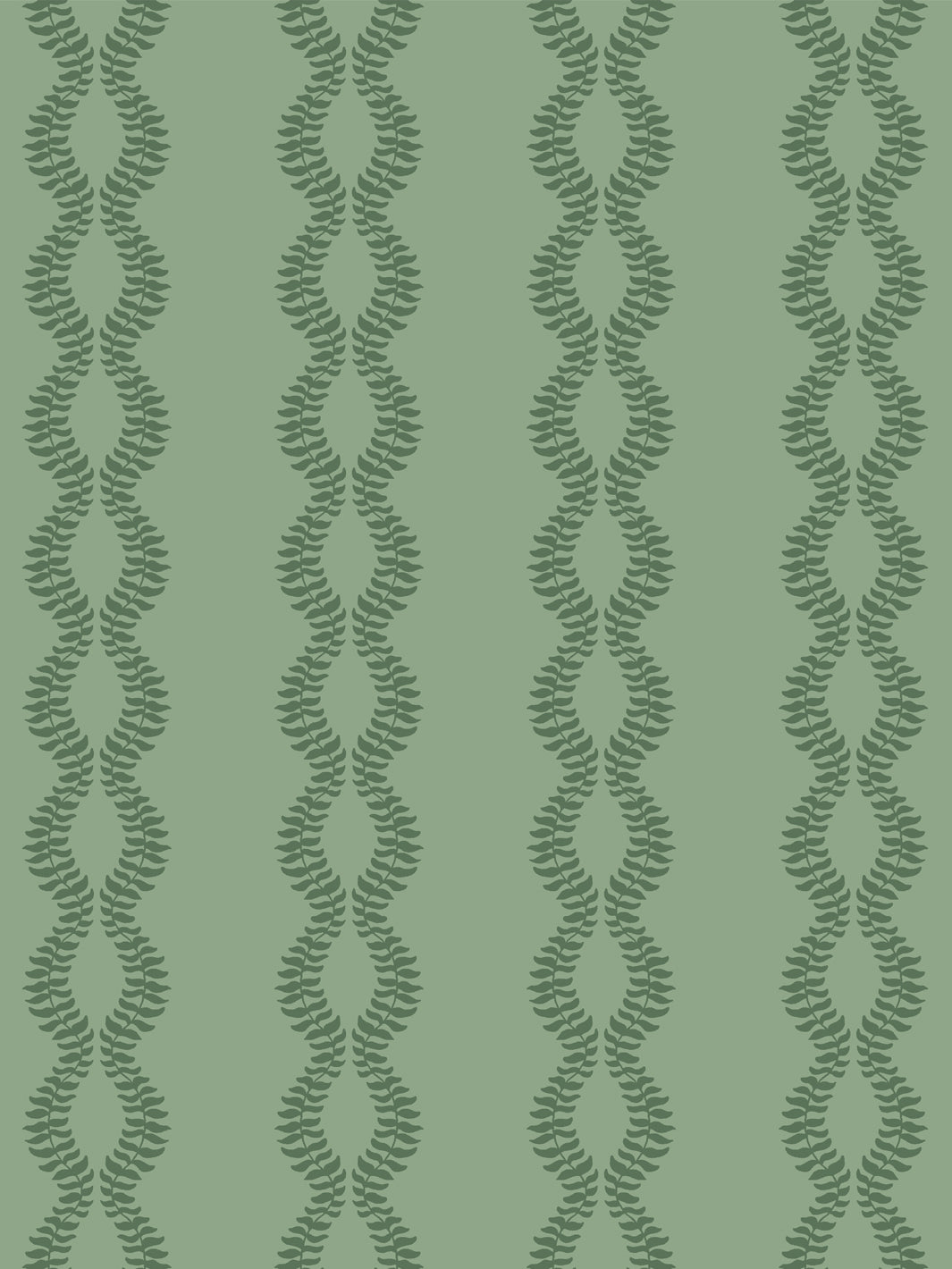 Close crop of deeper muted green leaf vines on medium sage or soft moss