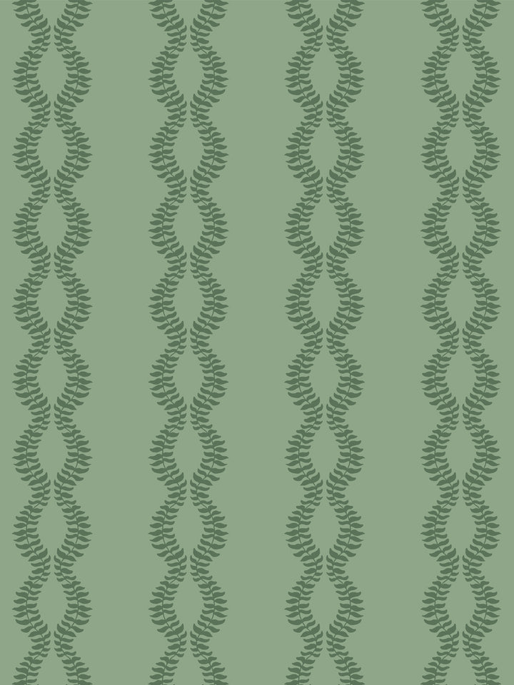 Close crop of deeper muted green leaf vines on medium sage or soft moss