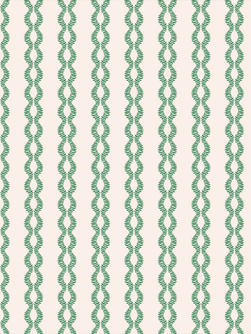 Sutton Vine wallpaper in Evergreen Cream, kelly green twining leaf vines on a warm cream ground