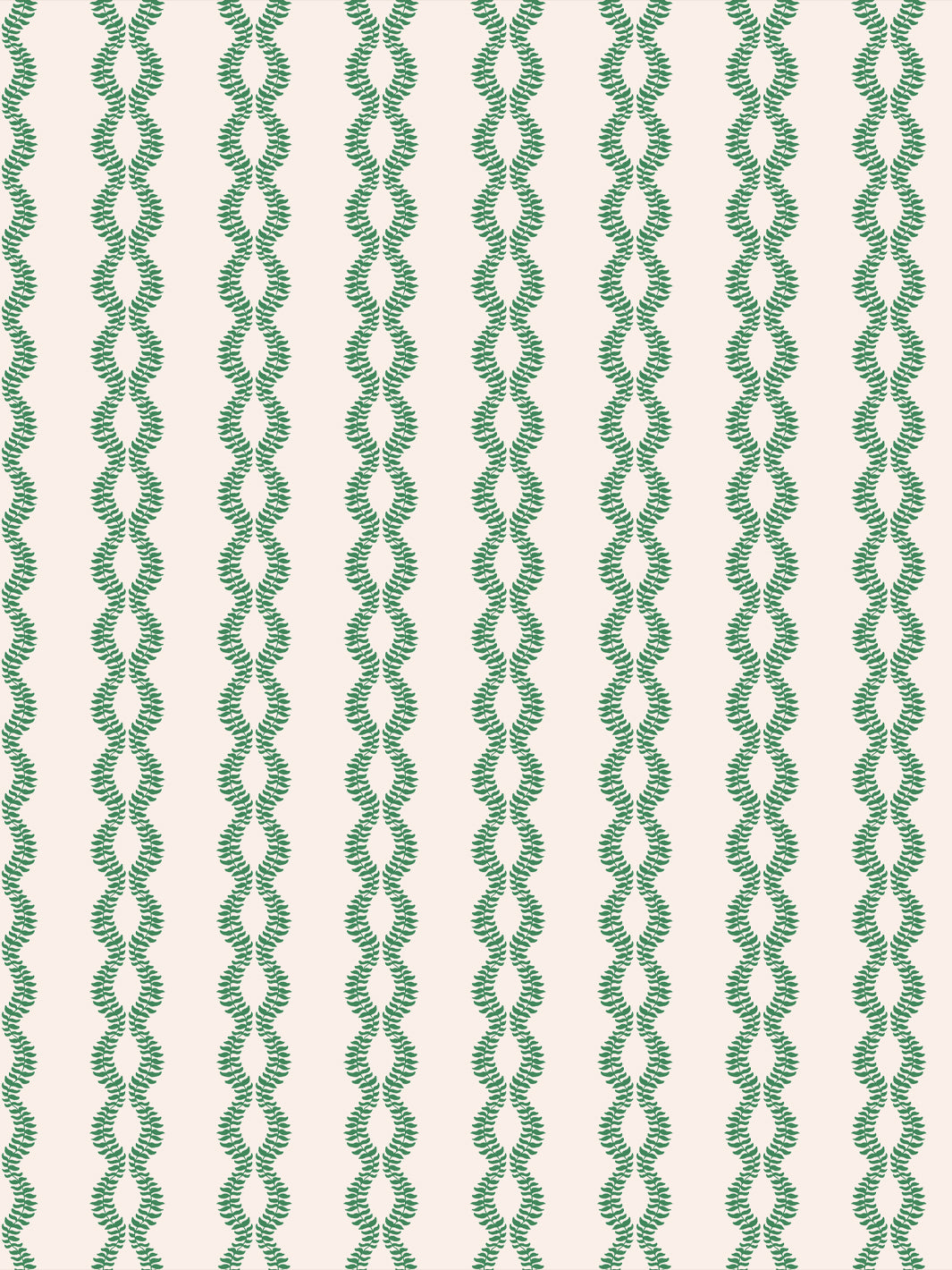 Sutton Vine wallpaper in Evergreen Cream, kelly green twining leaf vines on a warm cream ground