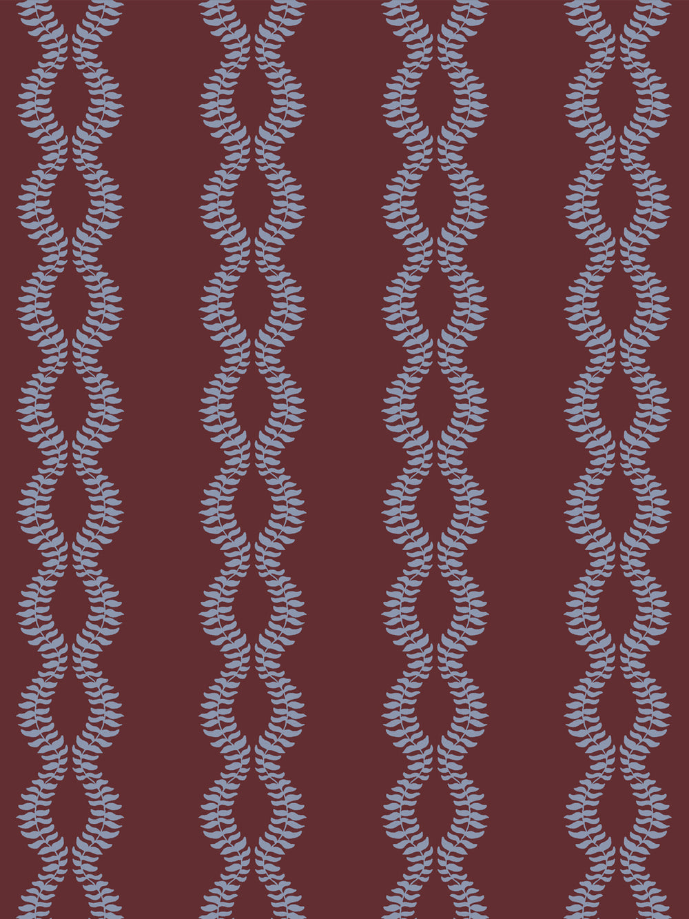 Close crop of dusty periwinkle blue-grey leaf vines on deep merlot
