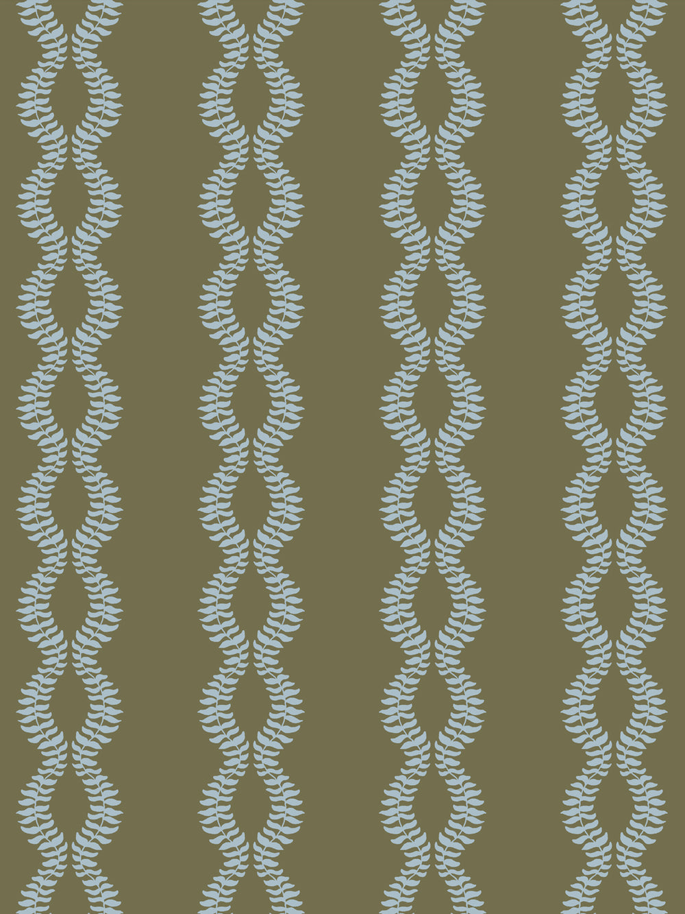 Close crop of pale dusty sky blue leaf vines on dark olive-khaki green