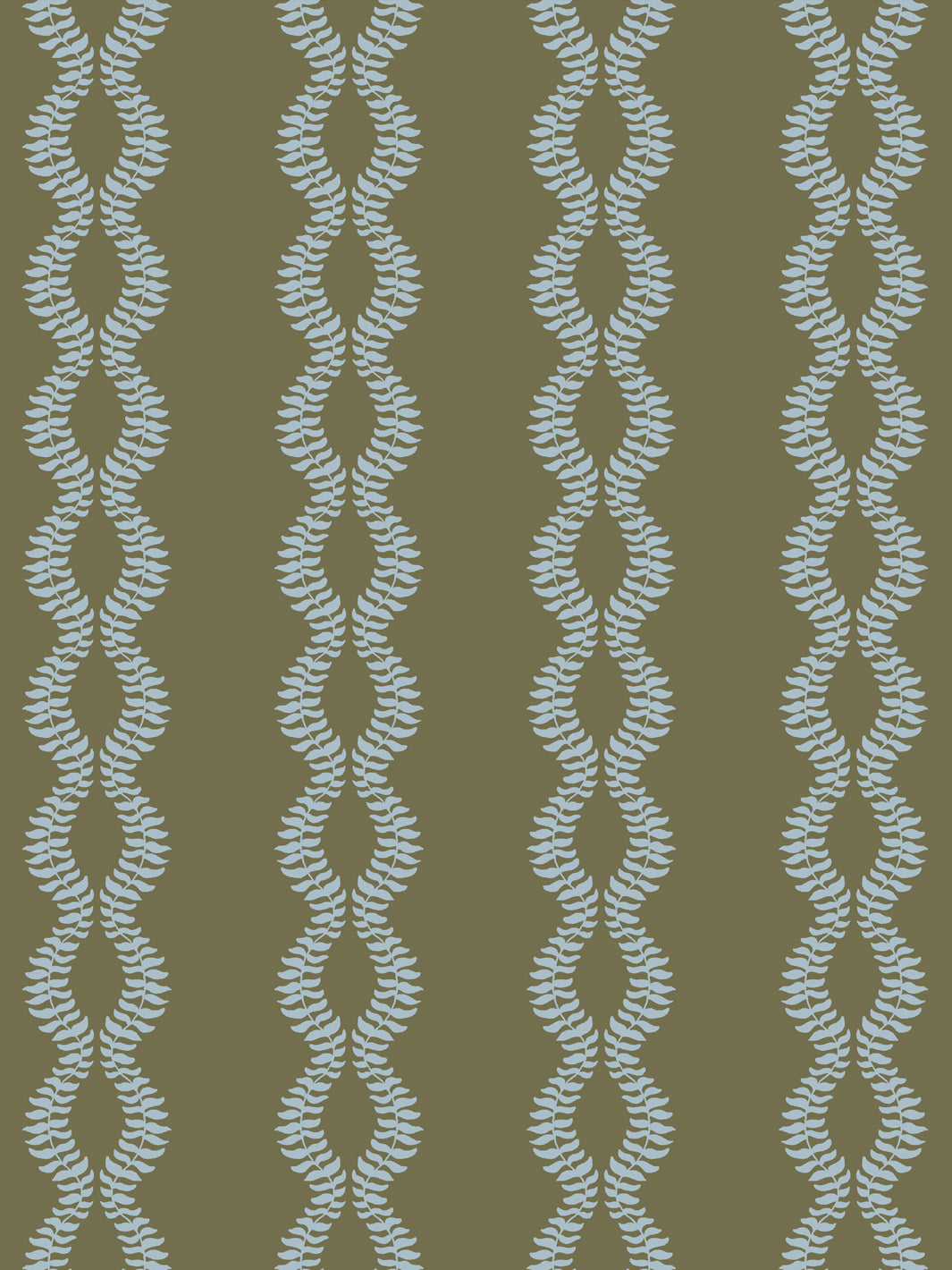 Close crop of pale dusty sky blue leaf vines on dark olive-khaki green