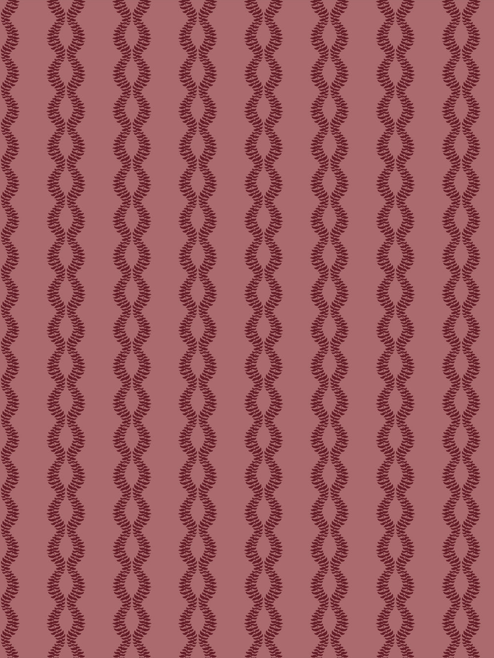 Sutton Vine wallpaper in Heirloom Garnet, deep garnet leaf vines on a dusty rose ground