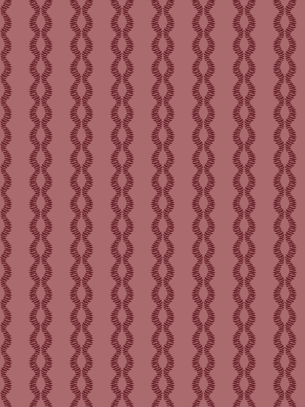 Sutton Vine wallpaper in Heirloom Garnet, deep garnet leaf vines on a dusty rose ground
