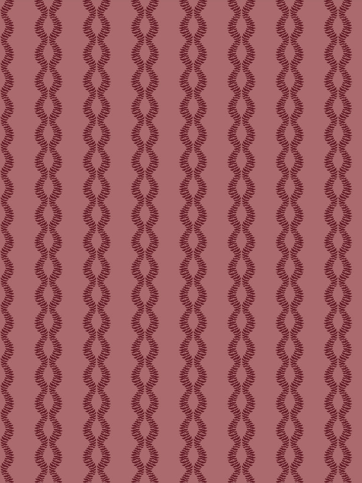 Sutton Vine wallpaper in Heirloom Garnet, deep garnet leaf vines on a dusty rose ground