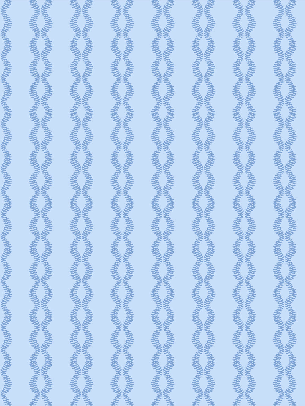 Sutton Vine wallpaper in Soft Sky, cornflower blue leaf vines on a pale sky blue ground