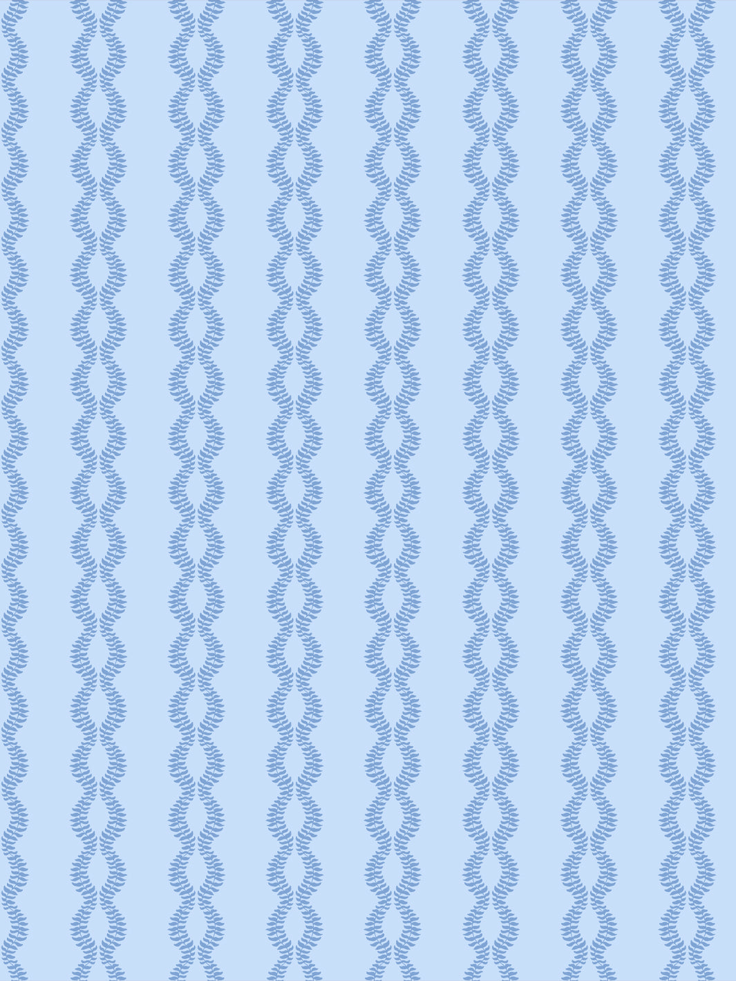 Sutton Vine wallpaper in Soft Sky, cornflower blue leaf vines on a pale sky blue ground