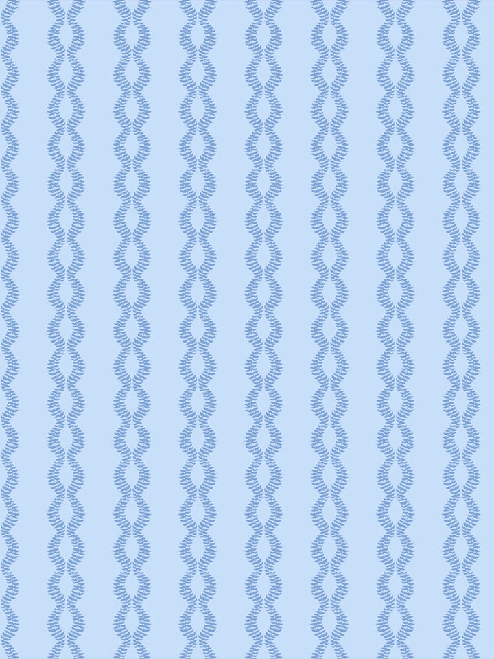 Sutton Vine wallpaper in Soft Sky, cornflower blue leaf vines on a pale sky blue ground
