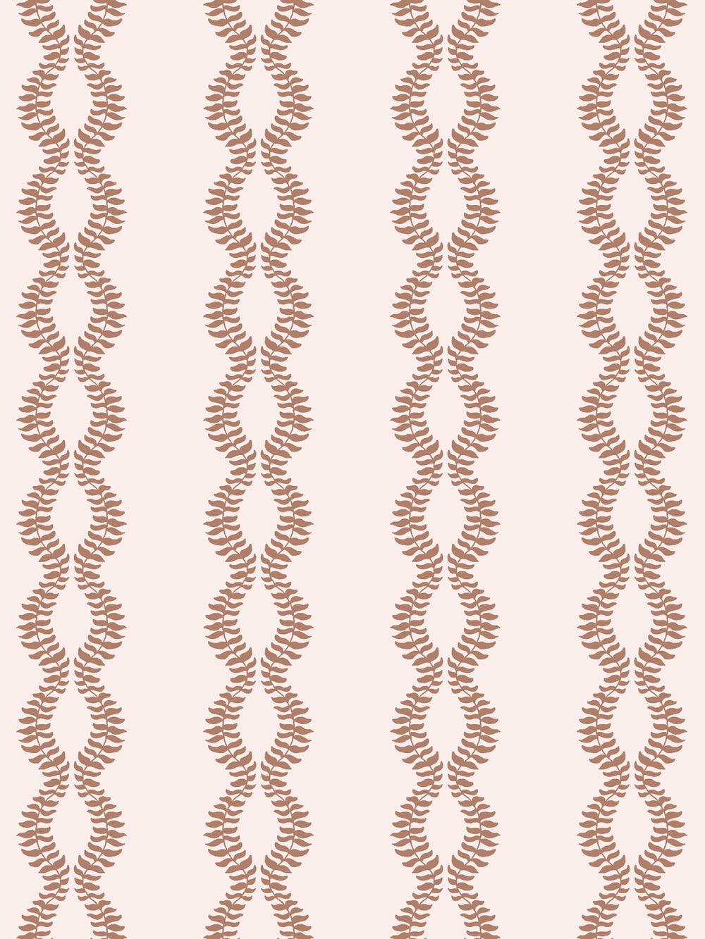 Close crop of terracotta clay leaf vines on blush-tinted cream