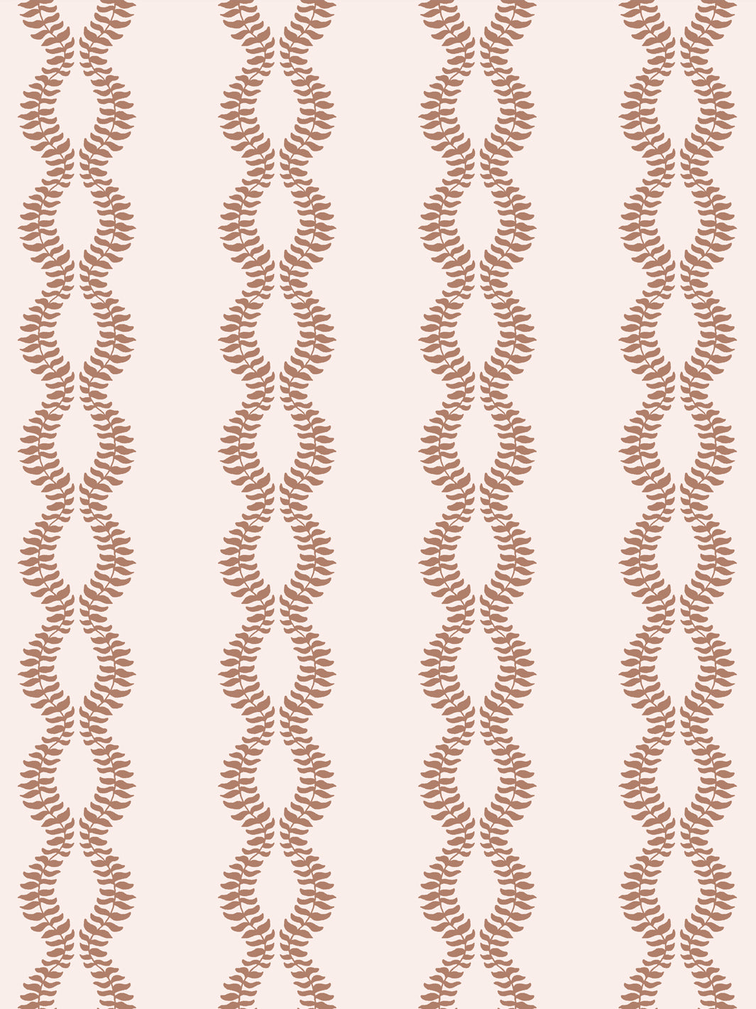 Close crop of terracotta clay leaf vines on blush-tinted cream
