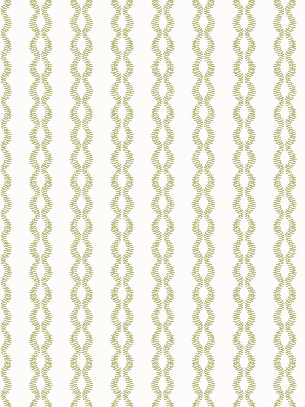 Sutton Vine wallpaper in Winter Pear, pale green leaf vines on a bright white ground