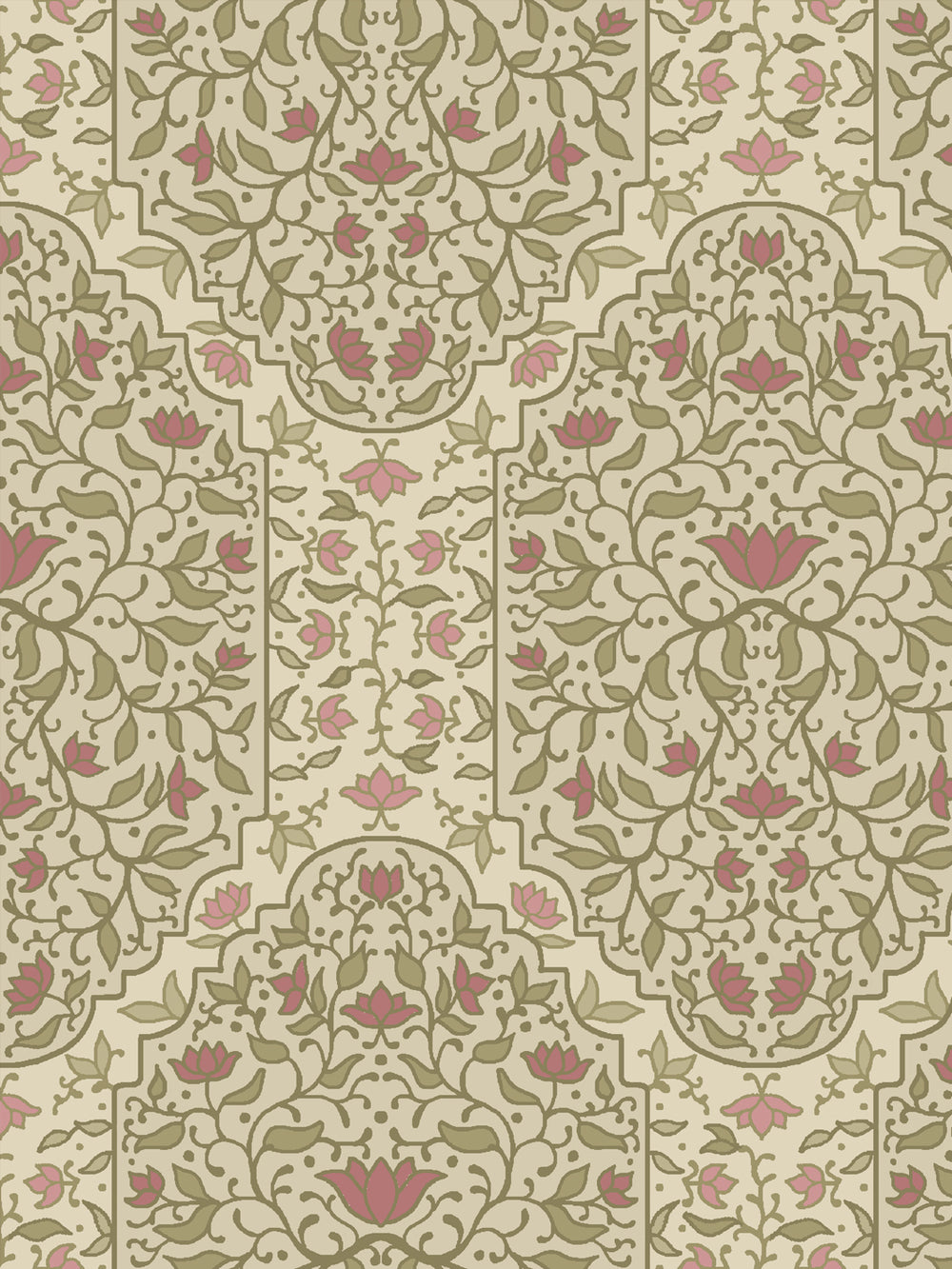 Close crop of khaki olive and foliate arches on soft oatmeal cream