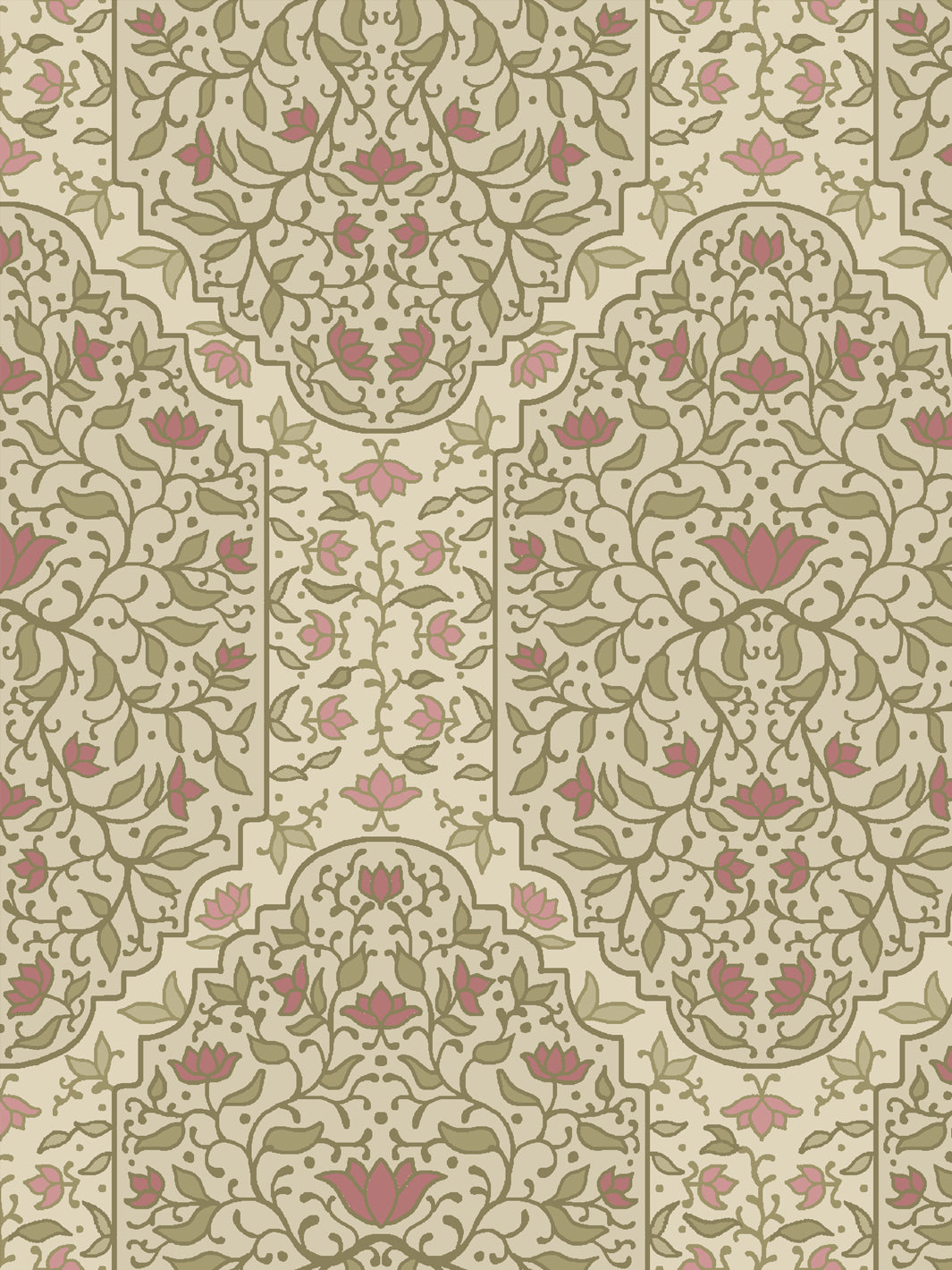 Close crop of khaki olive and foliate arches on soft oatmeal cream