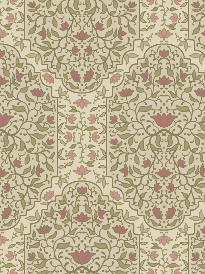 Close crop of khaki olive and foliate arches on soft oatmeal cream
