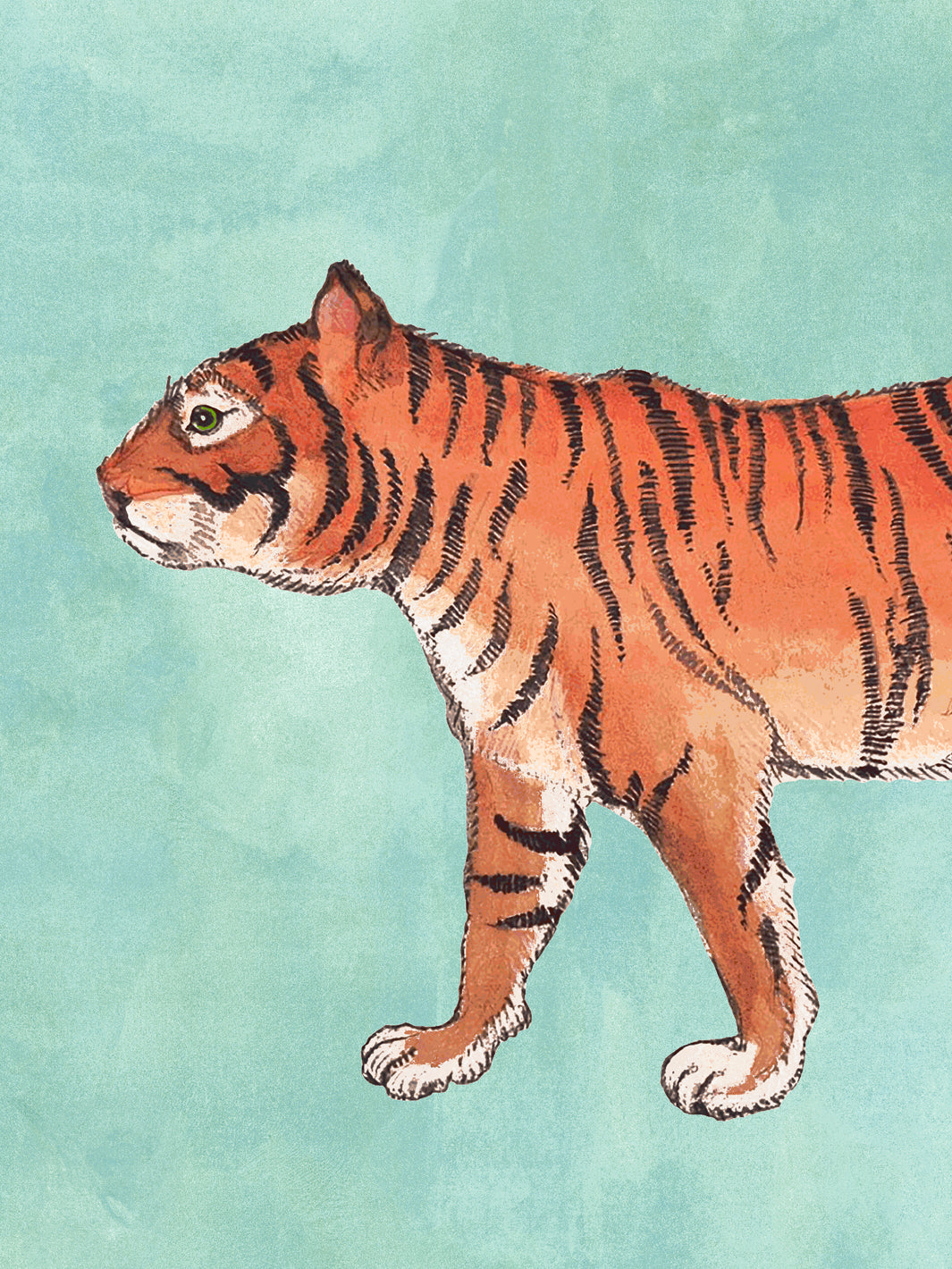 Tiger wallpaper with a large orange tiger illustration and black stripes, side profile.