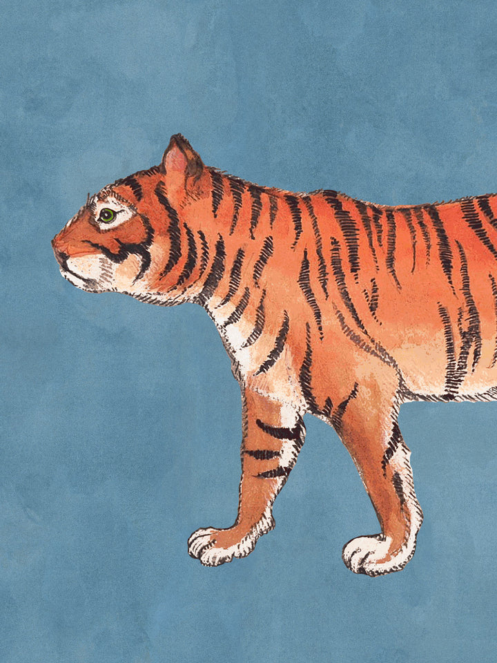 Orange tiger illustration wallpaper with black stripes and green eyes