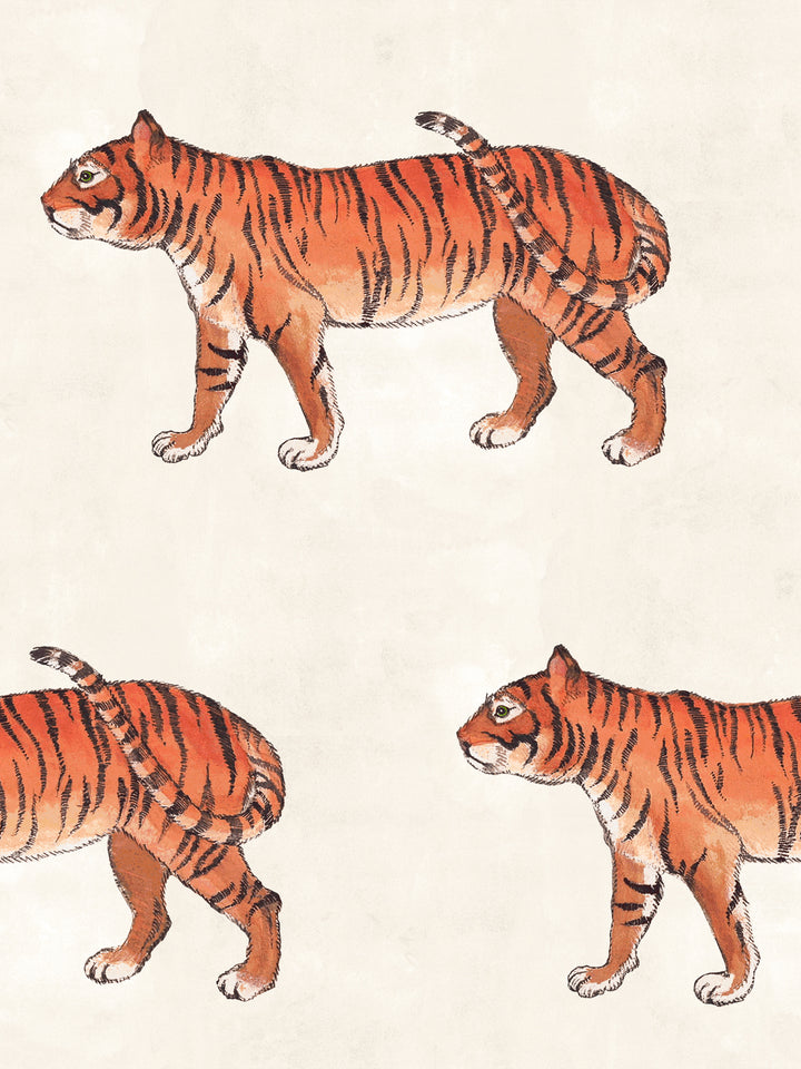 Ivory tiger wallpaper with repeating orange and black striped cats