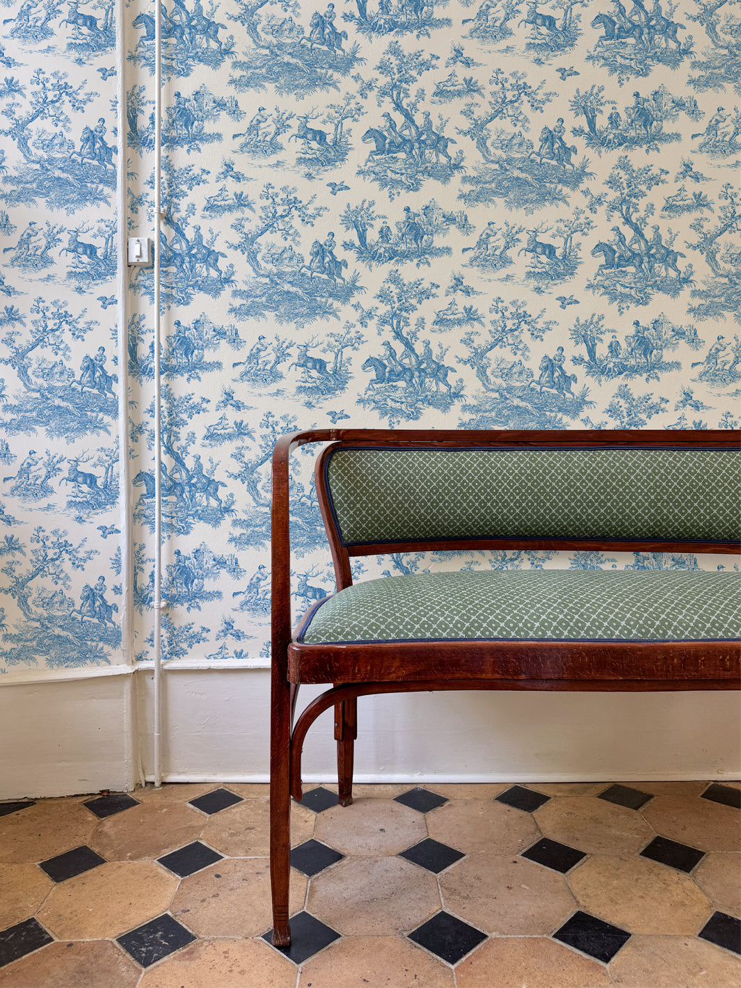 'Toile du Saint Calais' Wallpaper by Clare V. - Cyan Cream
