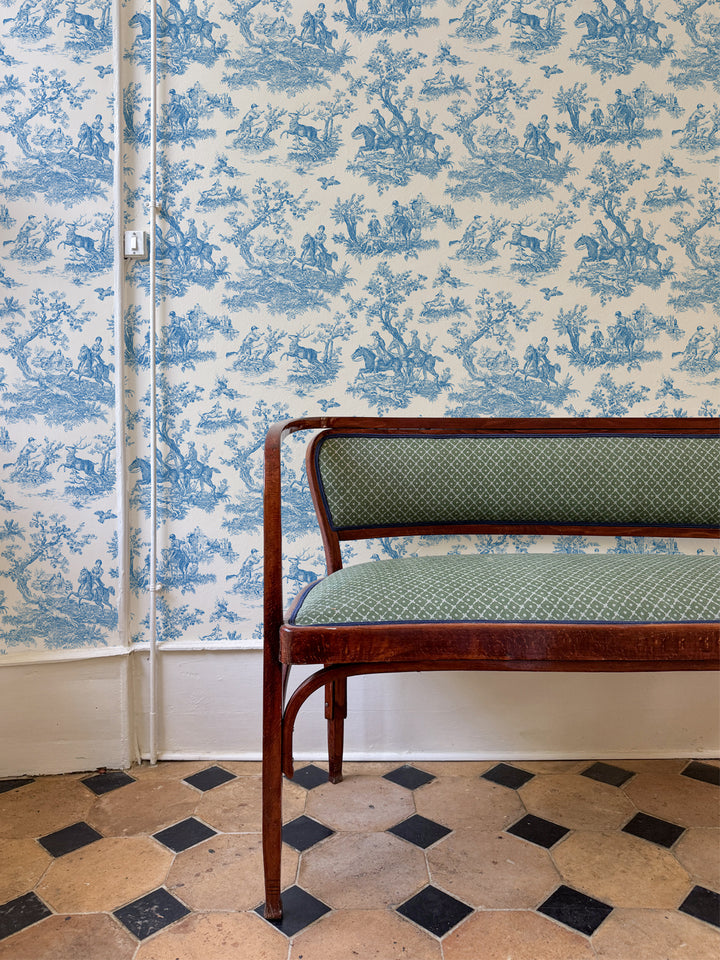 'Toile du Saint Calais' Wallpaper by Clare V. - Cyan Cream