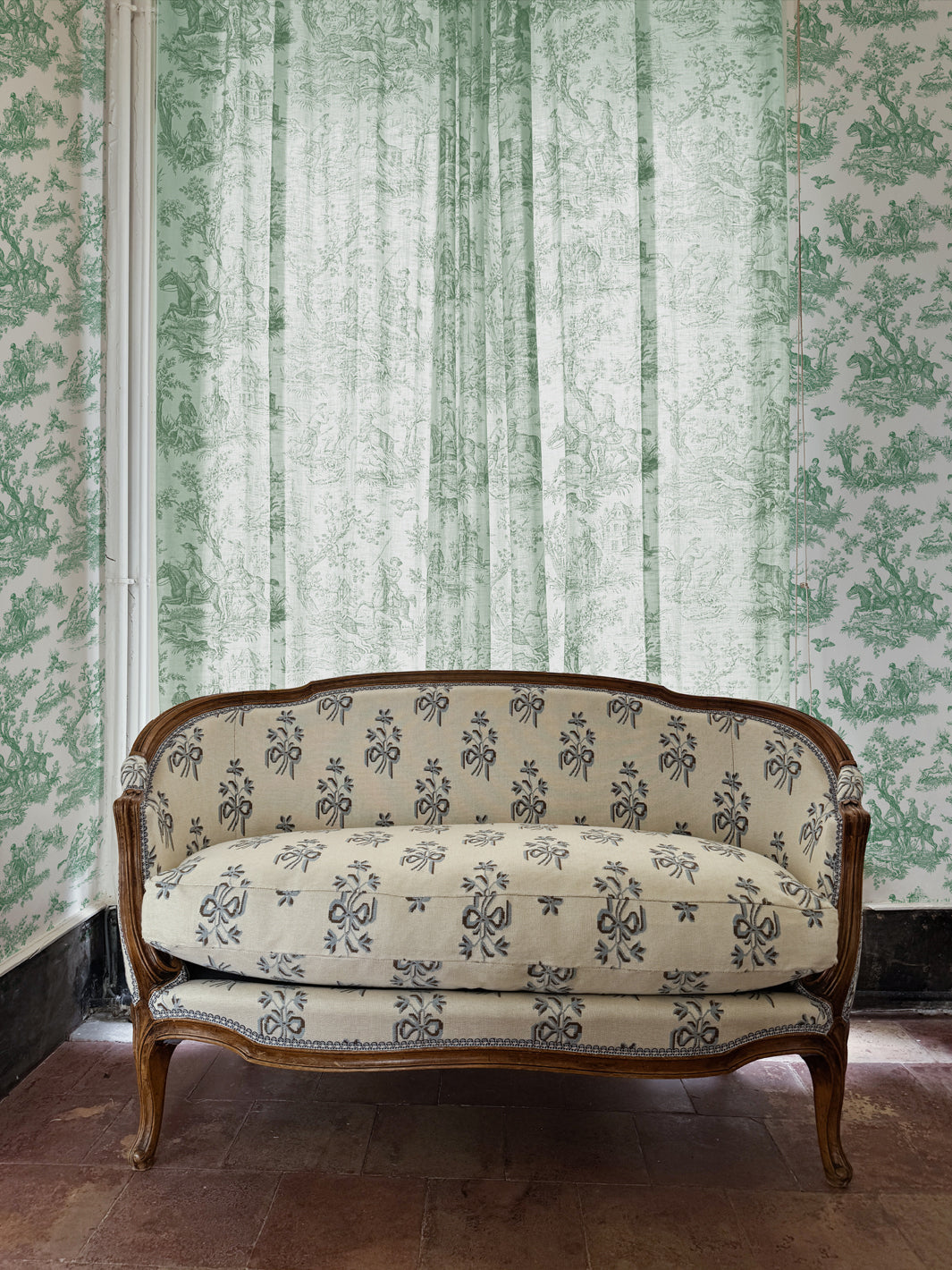 'Toile du Saint Calais' Wallpaper by Clare V. - Evergreen White