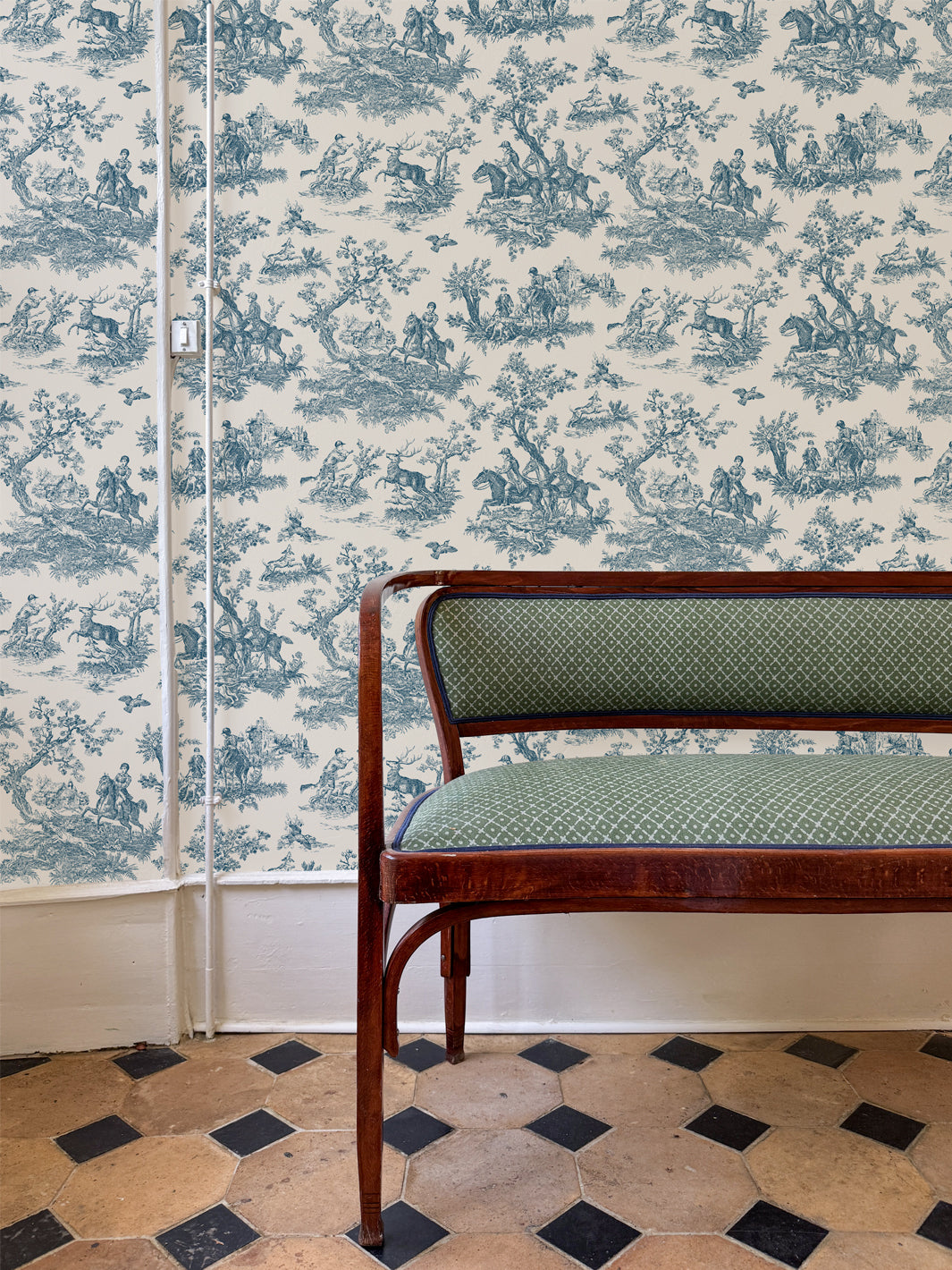 'Toile du Saint Calais' Wallpaper by Clare V. - Indigo Cream