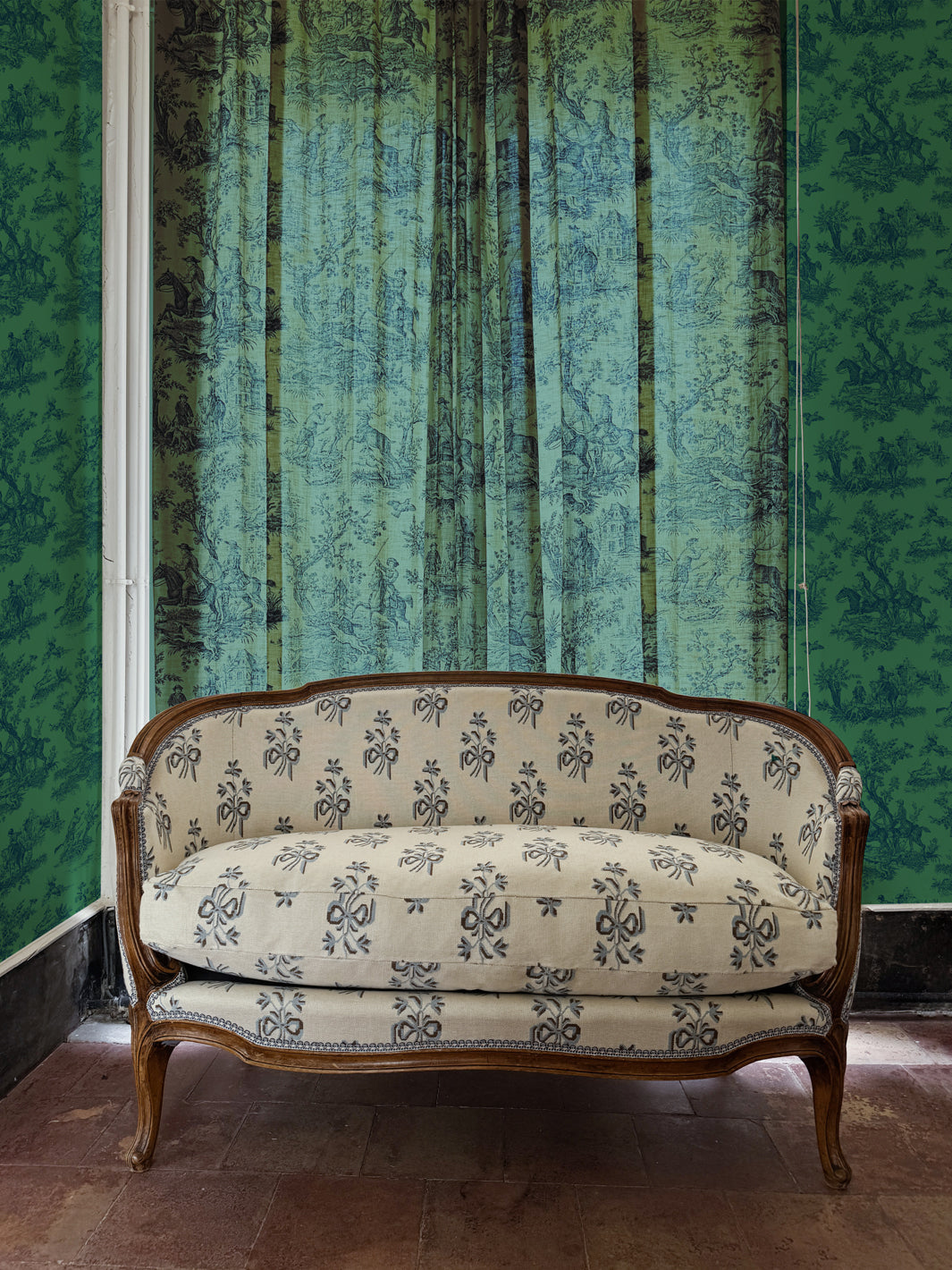 'Toile du Saint Calais' Wallpaper by Clare V. - Navy Green
