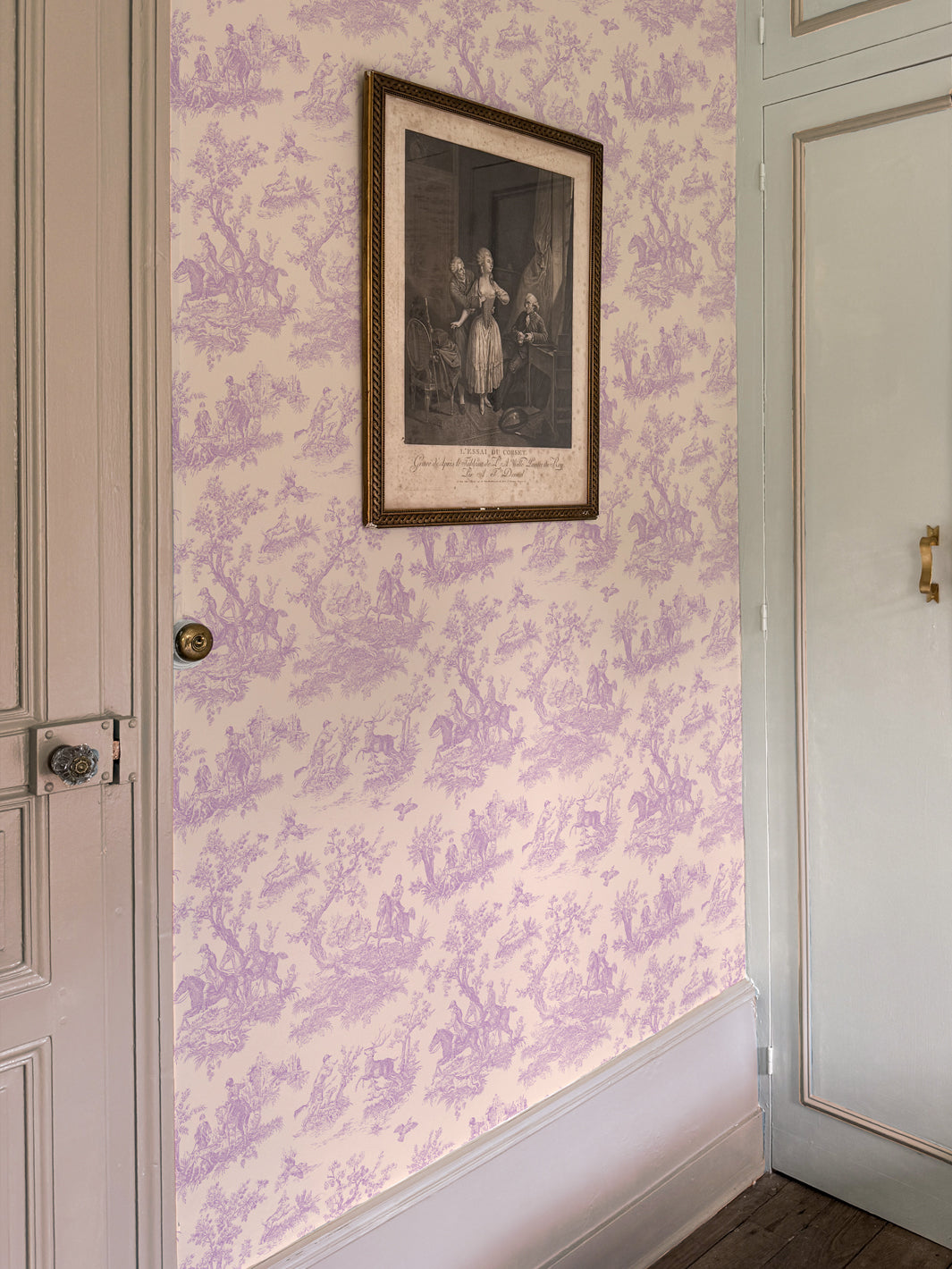 'Toile du Saint Calais' Wallpaper by Clare V. - Petal Lilac