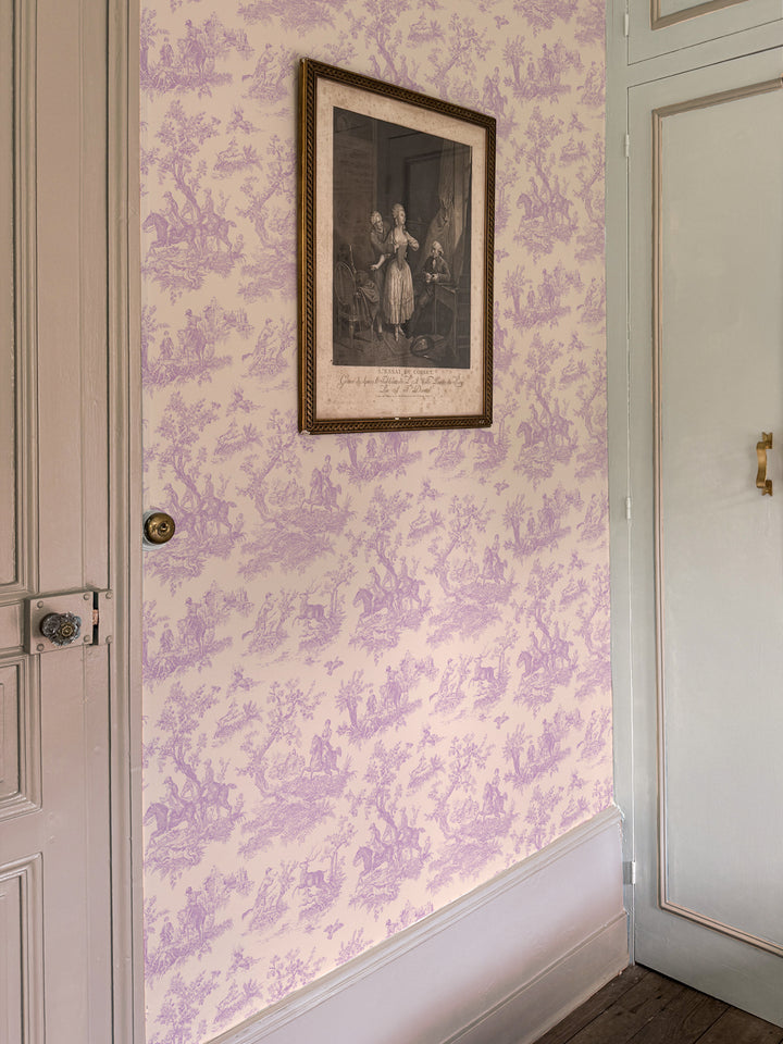 'Toile du Saint Calais' Wallpaper by Clare V. - Petal Lilac
