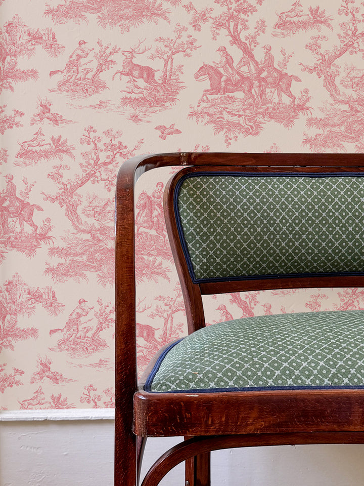 'Toile du Saint Calais' Wallpaper by Clare V. - Pink Cream