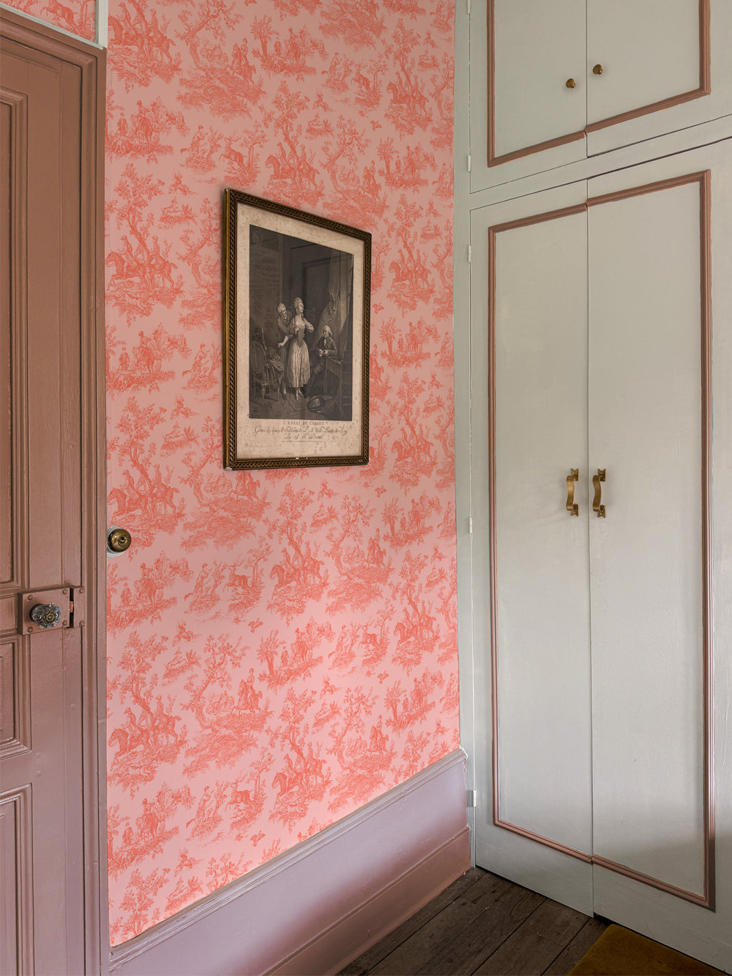 'Toile du Saint Calais' Wallpaper by Clare V. - Poppy Pink
