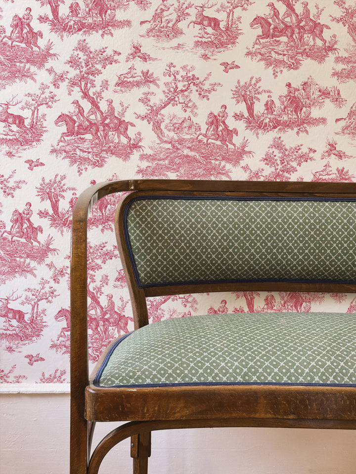 'Toile du Saint Calais' Wallpaper by Clare V. - Red Cream