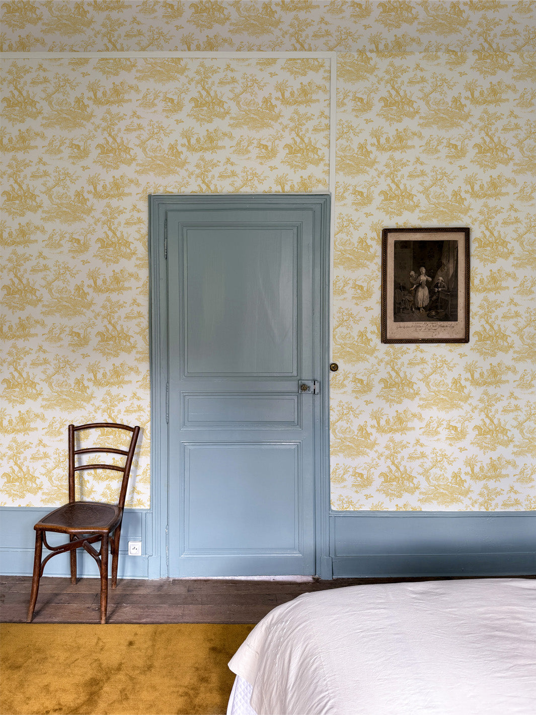 'Toile du Saint Calais' Wallpaper by Clare V. - Yellow Cream
