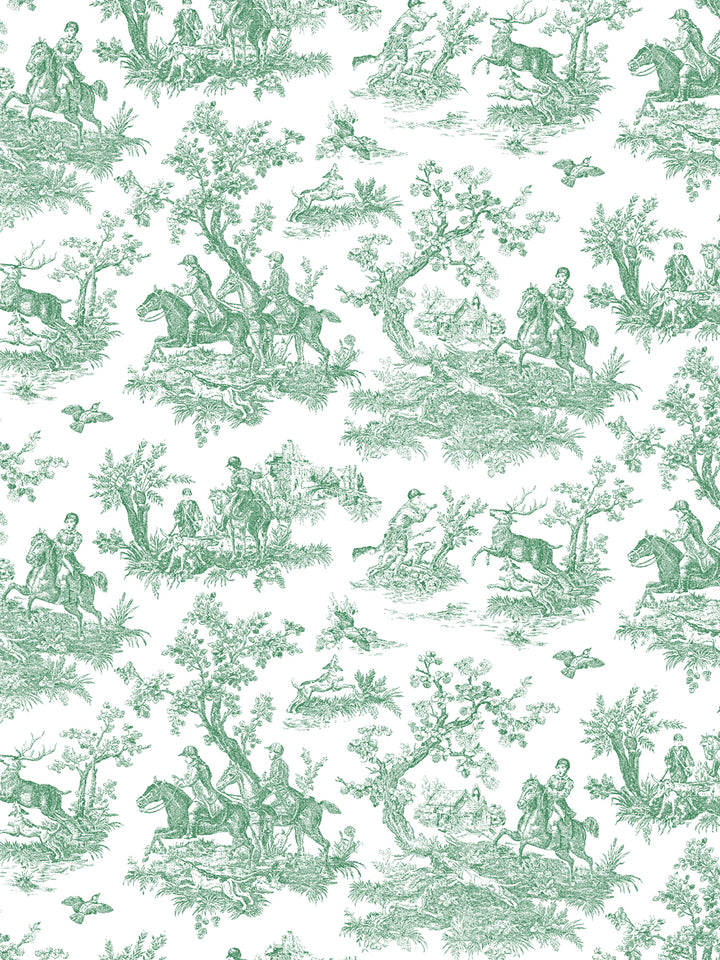 'Toile du Saint Calais' Wallpaper by Clare V. - Evergreen White