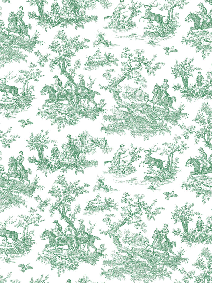 'Toile du Saint Calais' Wallpaper by Clare V. - Evergreen White