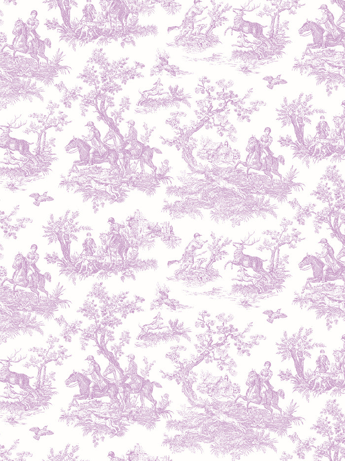 'Toile du Saint Calais' Wallpaper by Clare V. - Lilac White