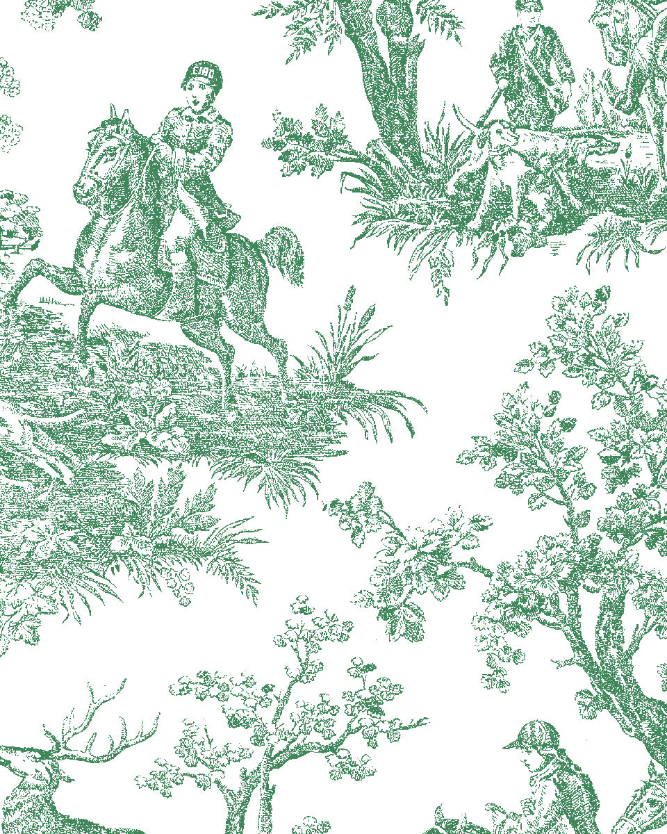 'Toile du Saint Calais' Wallpaper by Clare V. - Evergreen White